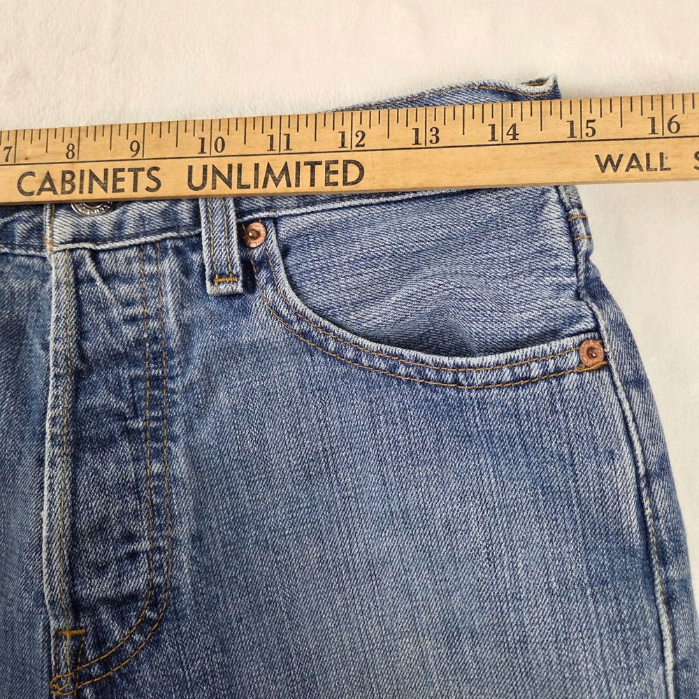 Levi's 501 Men W28 L34 Blue Straight Leg Button Fly Cut Off Raw Hem Jeans 0574 - Picture 5 of 10